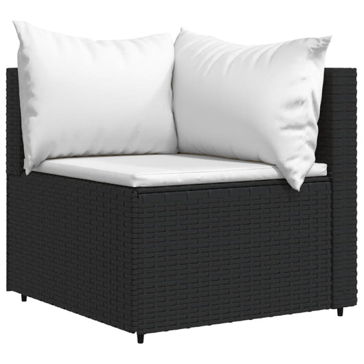 Divano Angolare da Giardino con Cuscini in Polyrattan Nero 319729