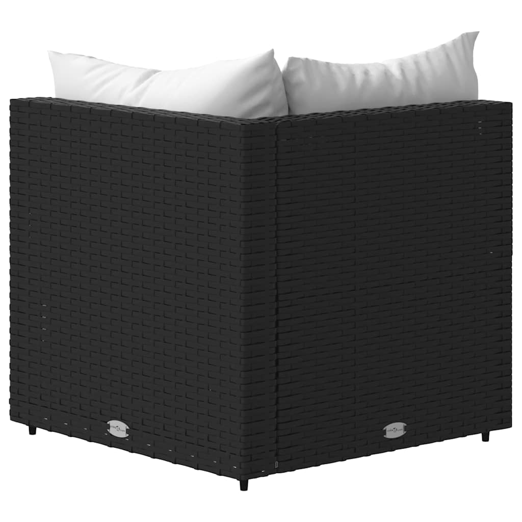 Divano Angolare da Giardino con Cuscini in Polyrattan Nero 319729