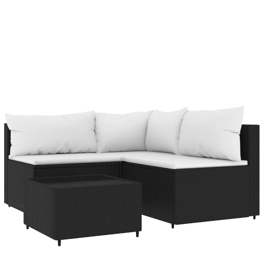 Set Divani da Giardino 4 pz con Cuscini Nero in Polyrattan 319733