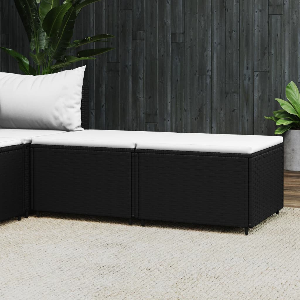 Poggiapiedi da Giardino con Cuscini in Polyrattan Nero 319741