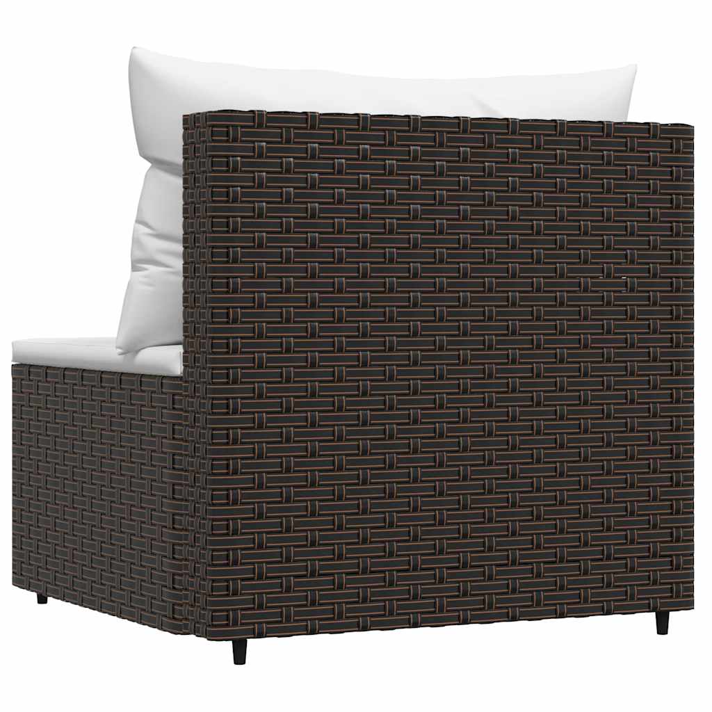 Divano Centrale da Giardino con Cuscini in Polyrattan Marrone 319753