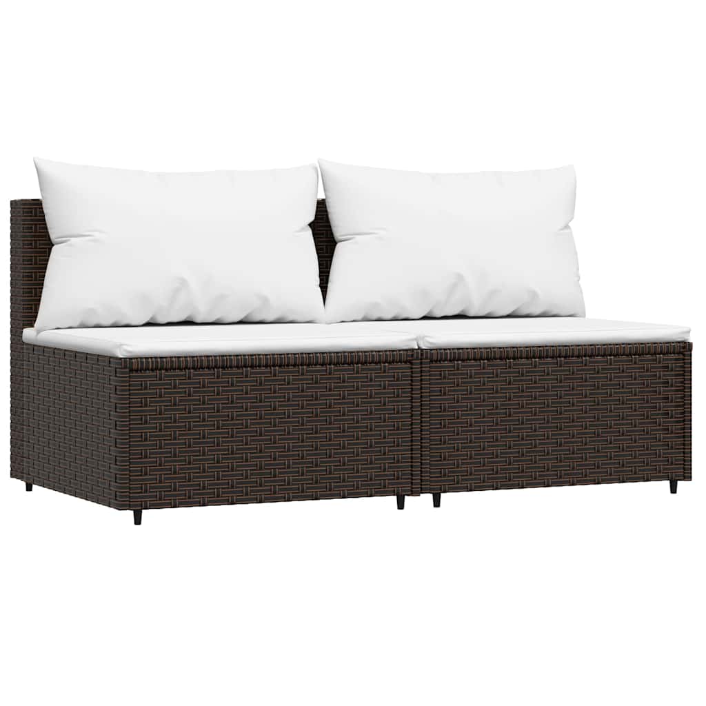 Divani Centrali da Giardino con Cuscini 2pz Polyrattan Marrone