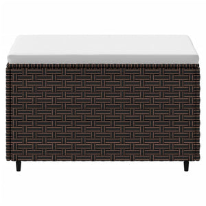 Poggiapiedi da Giardino con Cuscino in Polyrattan Marrone