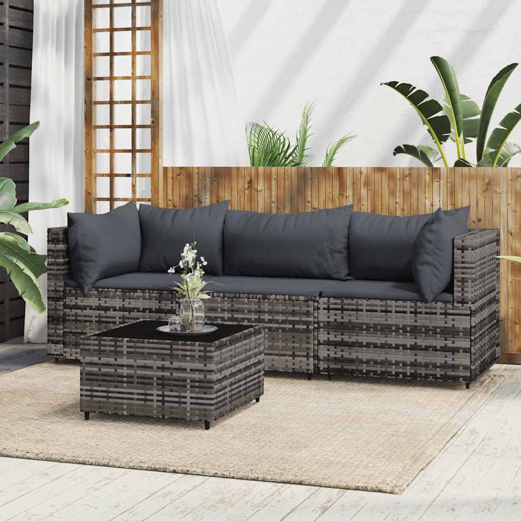 Set Divani da Giardino 4 pz con Cuscini in Polyrattan Grigiocod mxl 106071