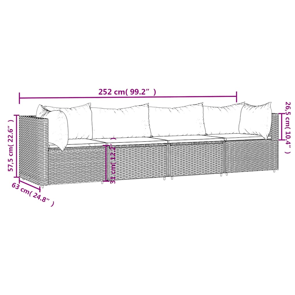 vidaXL Set Divani da Giardino 4 pz con Cuscini in Polyrattan Grigio