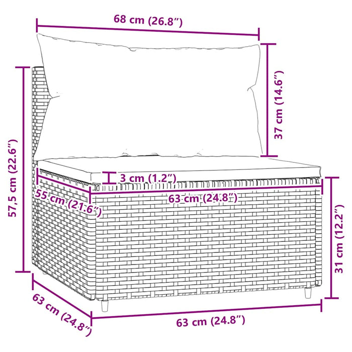 Divano Centrale da Giardino con Cuscini in Polyrattan Nero 319801
