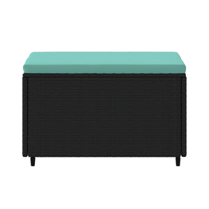 Poggiapiedi da Giardino con Cuscino in Polyrattan Nero