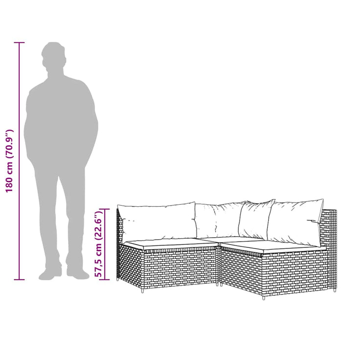 Set Mobili da Giardino 3 pz con Cuscini in Polyrattan Marrone 319828