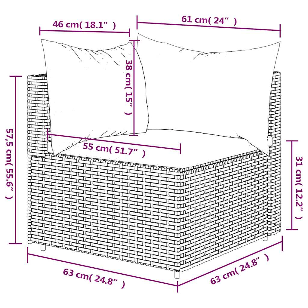 Divano Angolare da Giardino con Cuscini-Sofa da Giardino-Divanetto da esterno in Polyrattan Grigio 714640