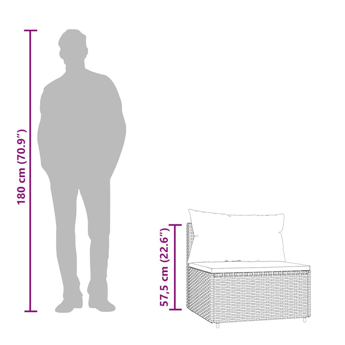 Divano Centrale da Giardino con Cuscini in Polyrattan Grigio 319849