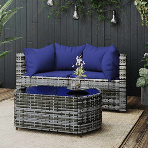 Set Divani da Giardino 3 pz con Cuscini in Polyrattan Grigiocod mxl 82208