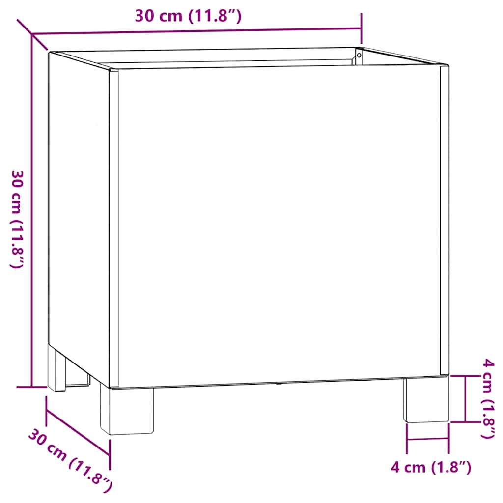 Fioriera con Gambe Ruggine-Vaso-Contenitore per Piante 30x30x30 cm Acciaio Corten