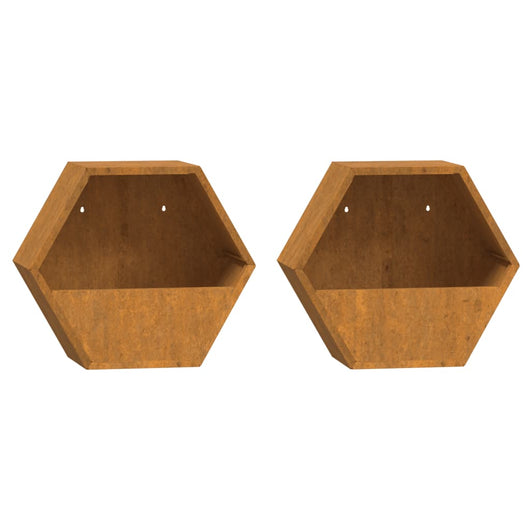 Vaso per fioriera aiuola rialzata piante fiori muro giardino terrazze set da 2 Acciaio corten arrugginito 30 x 10 x 25 cm marrone 02_0039116
