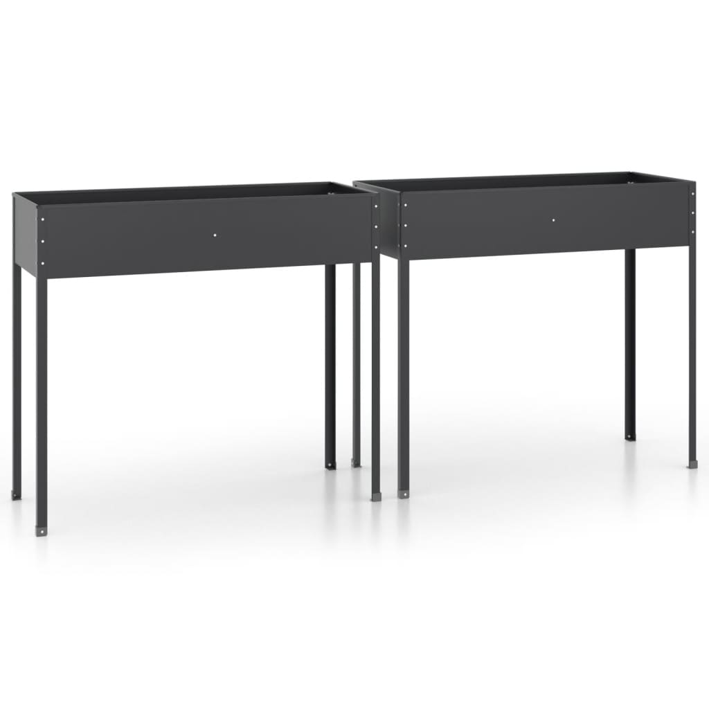 Set da 2 fioriera aiuola rialzata vassoio piante fiori giardino terrazzi acciaio zincato antracite 02_0039008