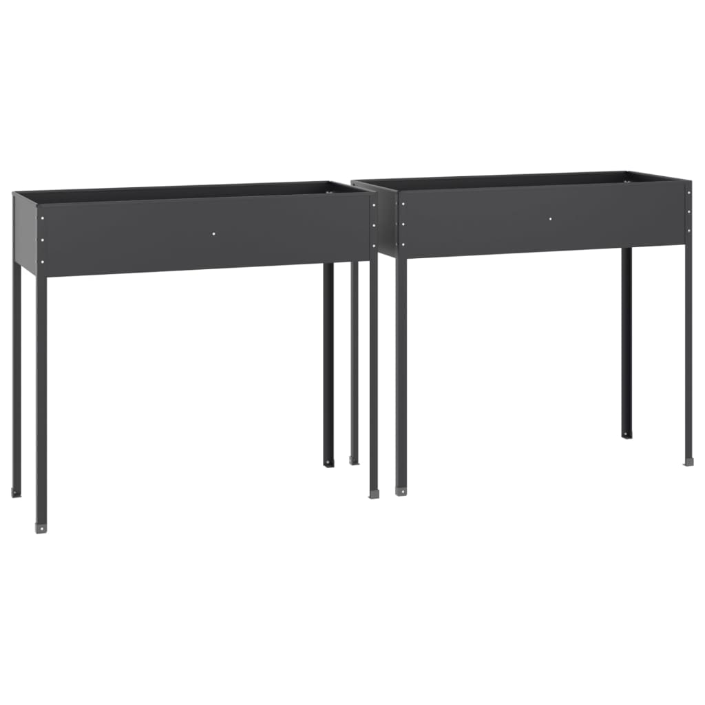 Set da 2 fioriera aiuola rialzata vassoio piante fiori giardino terrazzi acciaio zincato antracite 02_0039008