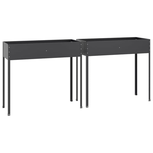 Set da 2 fioriera aiuola rialzata vassoio piante fiori giardino terrazzi acciaio zincato antracite 02_0039008