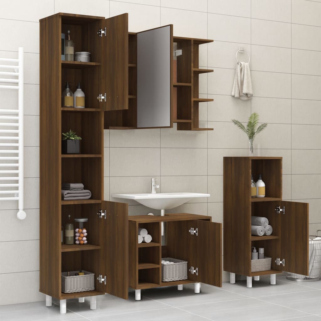 Armadietto Bagno Rovere Marrone 30x30x179 cm Legno Multistrato 825833