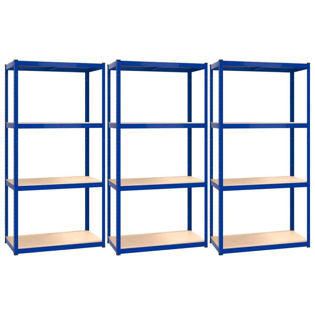 Scaffali a 4 Ripiani 3 pz Blu in Acciaio e Legno Multistrato 3154139