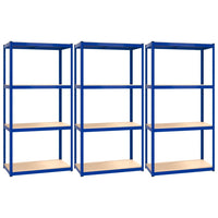Scaffali a 4 Ripiani 3 pz Blu in Acciaio e Legno Multistrato 3154139