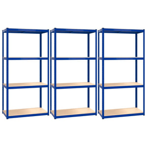 Scaffali a 4 Ripiani 3 pz Blu in Acciaio e Legno Multistrato 3154139