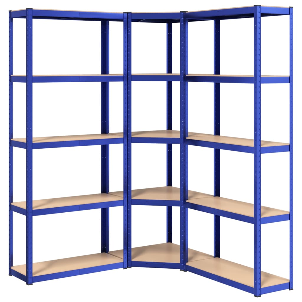 Scaffali a 5 Ripiani 3 pz Blu in Acciaio e Legno Multistrato 3154166