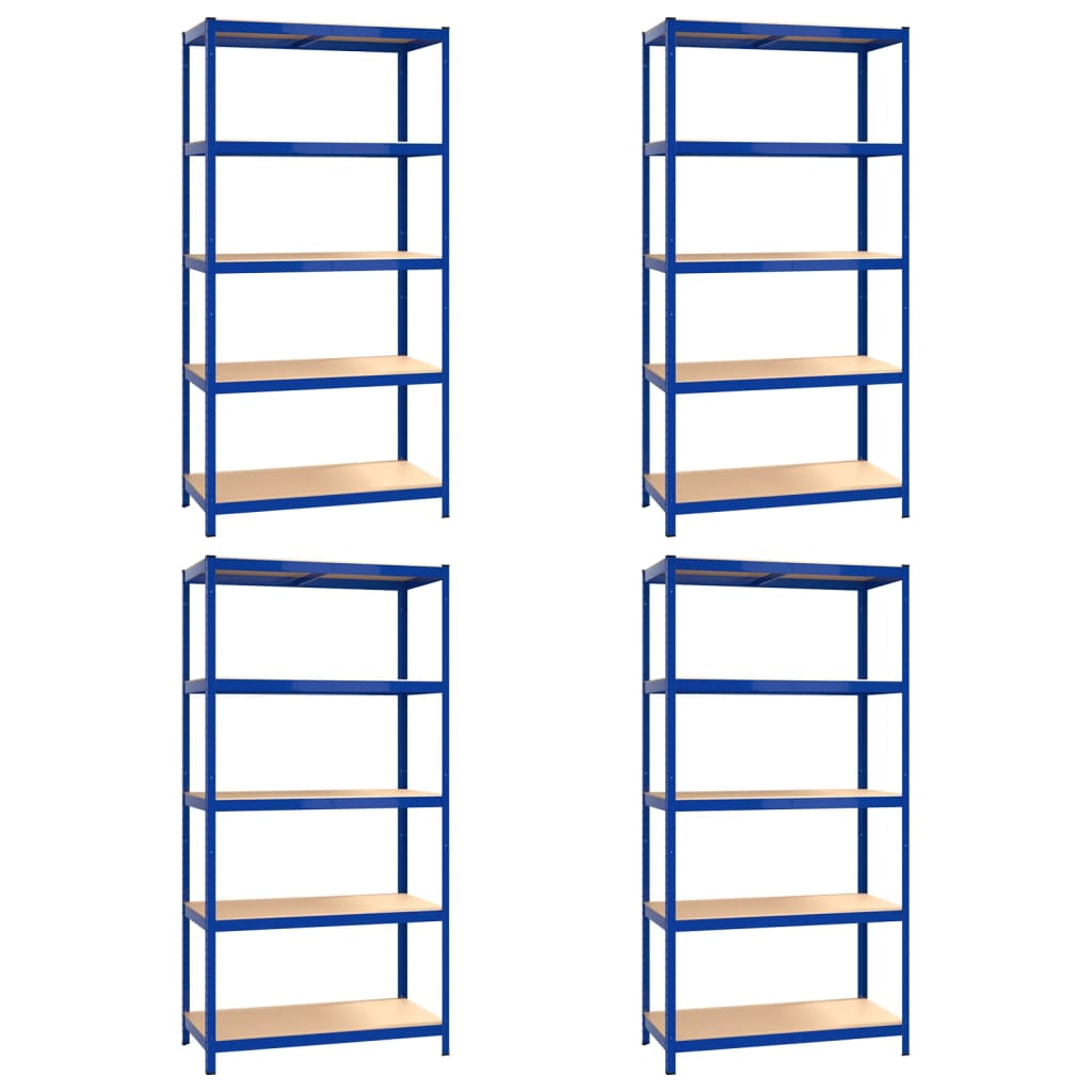 Scaffali a 5 Ripiani 4 pz Blu in Acciaio e Legno Multistrato 3154214