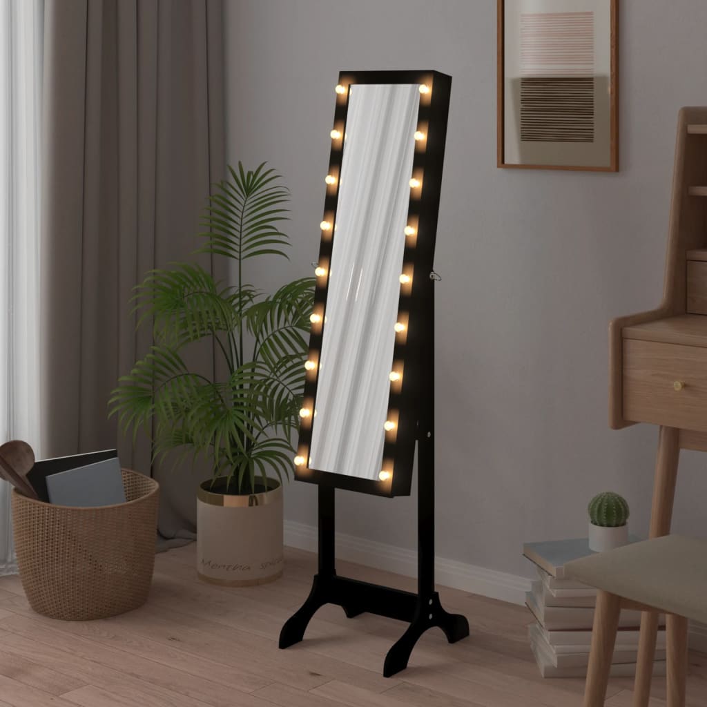 Specchio Autoportante con LED-Specchio da Terra Nero 34x37x146 cm