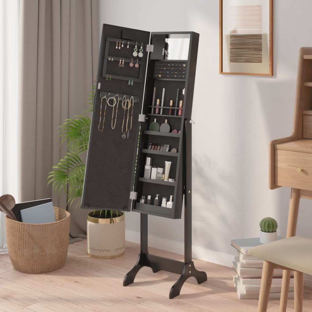 Specchio Autoportante con LED-Specchio da Terra Nero 34x37x146 cm