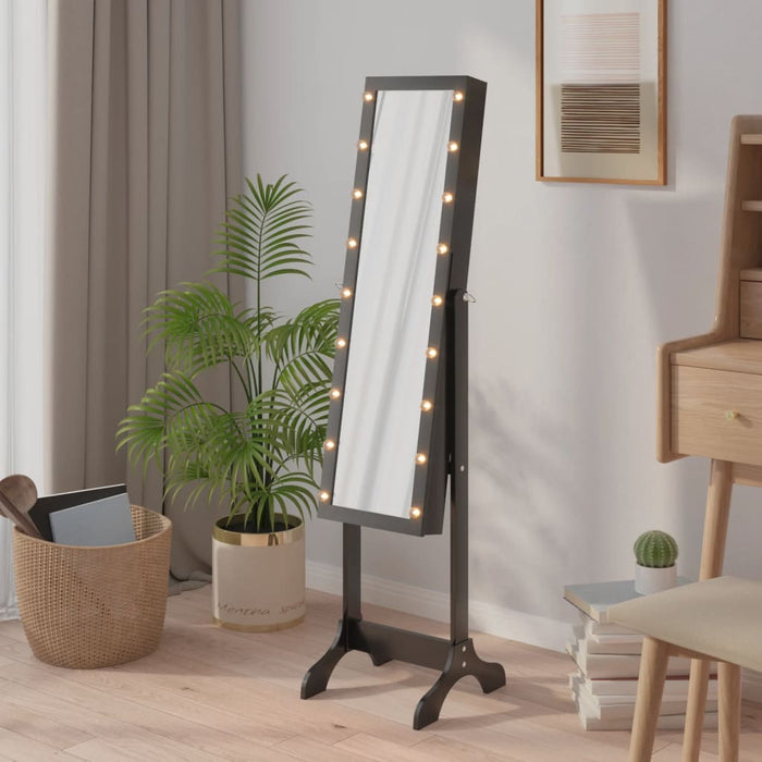 Specchio Autoportante con LED-Specchio da Terra Nero 34x37x146 cm