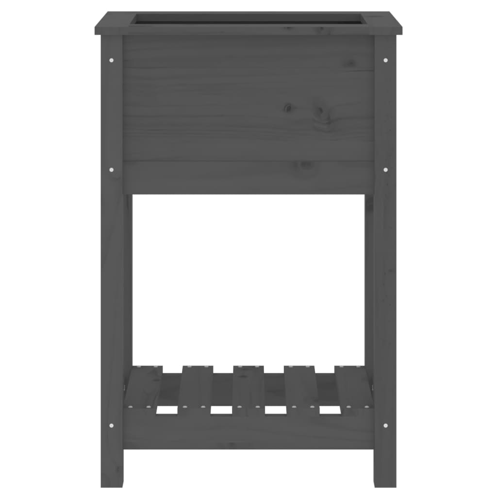 Fioriera con Mensola-Vaso con Ripiano-Contenitore per Piante Grigia 54x34,5x81cm Legno Massello di Pino
