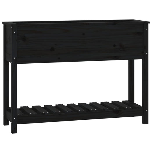 Vassoio per fioriera aiuola rialzata piante fiori terrazza giardino con ripiano 111,5 x 34,5 x 81 cm legno massello di pino nero 02_0038383