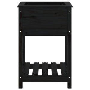 Fioriera con Mensola Nera 54x54x81 cm in Legno Massello di Pino