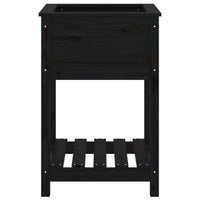 Vassoio per fioriera aiuola rialzata piante fiori terrazza giardino con ripiano 54 x 54 x 81 cm legno massello di pino nero 02_0038397