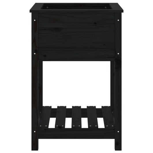 Vassoio per fioriera aiuola rialzata piante fiori terrazza giardino con ripiano 54 x 54 x 81 cm legno massello di pino nero 02_0038397