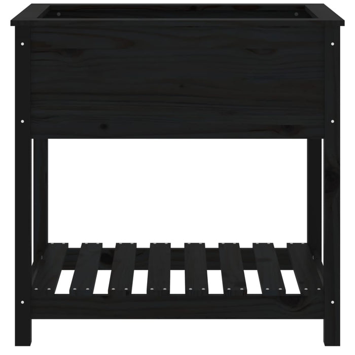 Fioriera con Mensola Nera 82,5x54x81 cm Legno Massello di Pino