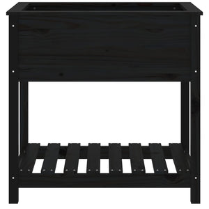 Fioriera con Mensola-Vaso con Ripiano-Contenitore per Piante Nera 82,5x54x81 cm Legno Massello di Pino