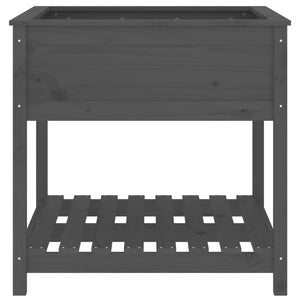 Fioriera con Mensola-Vaso con Ripiano-Contenitore per Piante Grigia 82,5x82,5x81 cm Legno Massello Pino