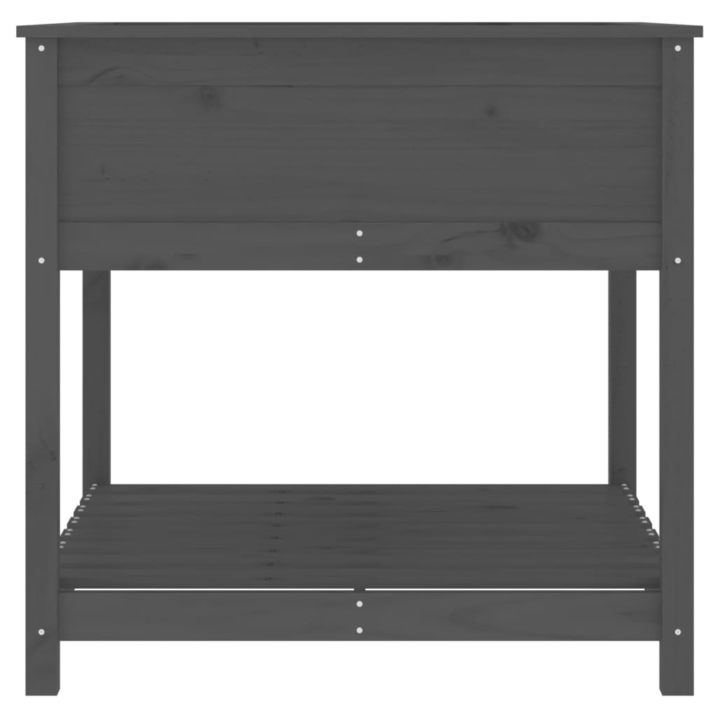 Fioriera con Mensola-Vaso con Ripiano-Contenitore per Piante Grigia 82,5x82,5x81 cm Legno Massello Pino