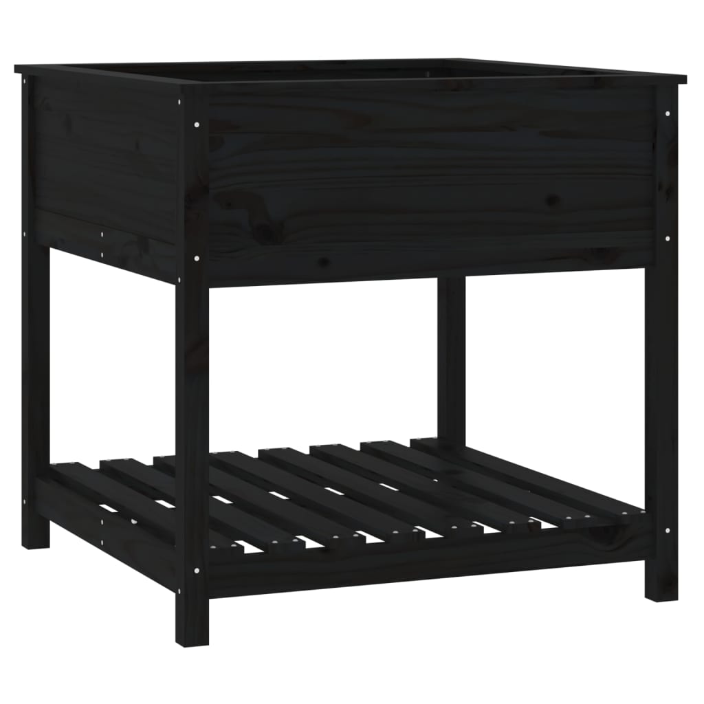 Fioriera con Mensola Nera 82,5x82,5x81cm Legno Massello di Pino 823798