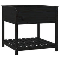 Fioriera con Mensola Nera 82,5x82,5x81cm Legno Massello di Pino 823798