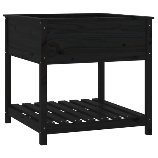 Fioriera con Mensola Nera 82,5x82,5x81cm Legno Massello di Pino 823798