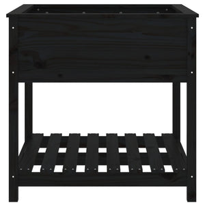 Fioriera con Mensola Nera 82,5x82,5x81cm Legno Massello di Pino