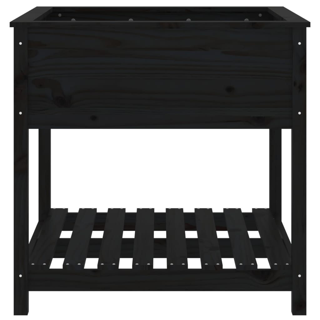 Fioriera con Mensola Nera 82,5x82,5x81cm Legno Massello di Pino 823798