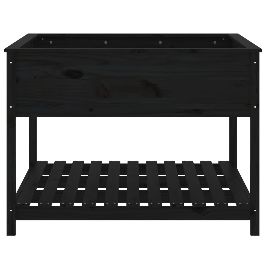 Fioriera con Mensola Nera 111,5x111,5x81 cm Legno Massello Pino