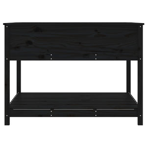 Fioriera con Mensola Nera 111,5x111,5x81 cm Legno Massello Pino