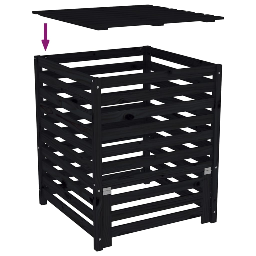 Compostiera Nera 82,5x82,5x99,5 cm in Legno Massello di Pino 823819