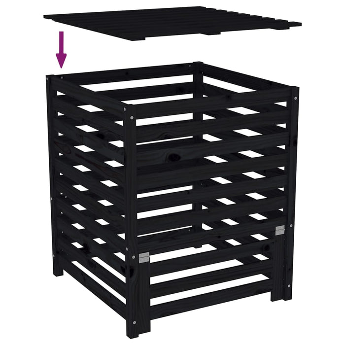 Compostiera Nera 82,5x82,5x99,5 cm in Legno Massello di Pino 823819