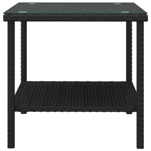 Tavolino-Tavolino da soggiorno-Tavolo Nero 45x45x45 cm Polyrattan e Vetro Temperato
