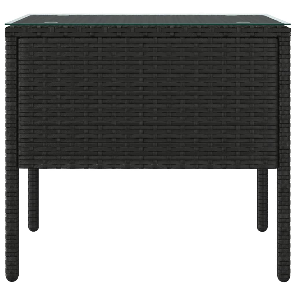 Tavolino Nero 53x37x48 cm Polyrattan e Vetro Temperato 319400