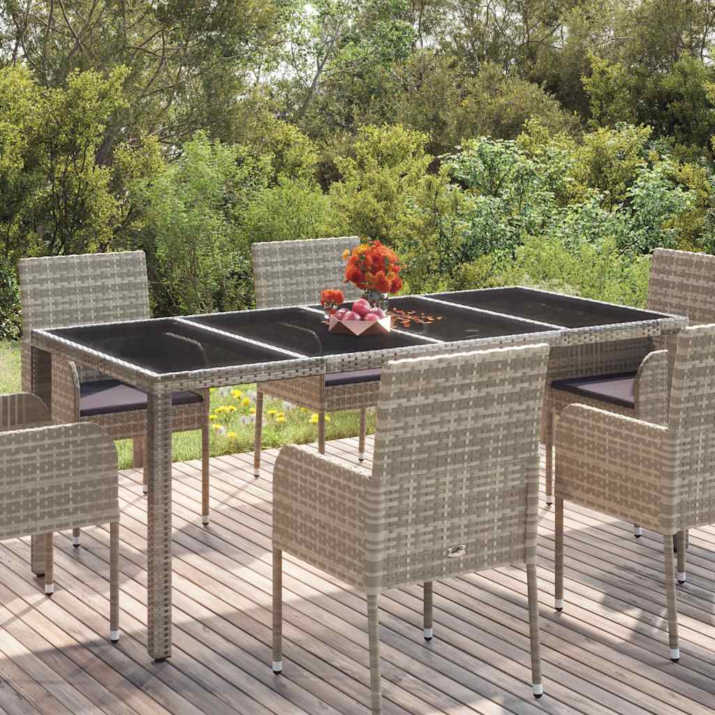 Tavolo da Giardino Piano in Vetro Grigio 190x90x75cm Polyrattan cod mxl 34367